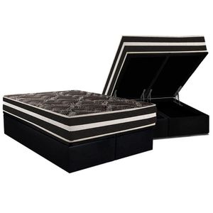 Conjunto Box Baú Queen Colchão Espuma Paropas D28 - Master Ag80 Black Double Face 25 + Base Crc Suede Black (158x198)