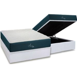 Conjunto Box Baú Casal Colchão Molas Polar Ensacadas Aquariuns + Base Crc Courano White (138x188)