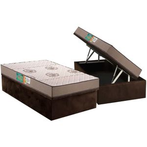 Conjunto Box Baú Solteiro Colchão Espuma Polar D33 Pérola Clean + Base Crc Suede Brown (88x188)