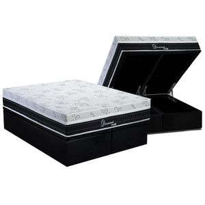 Conjunto Box Baú Queen Colchão Molas Polar Superlastic Diamond + Base Crc Suede Black (158x198)