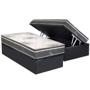 Conjunto Box Baú Solteiro Colchão Molas Polar Ensacadas Safira + Base Crc Suede Gray (88x188)