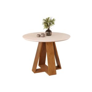 Mesa De Sala Jantar Celeste C- Tampo Madeirado Vidro Redondo 103x103cm Freijó-off White - Dj Móveis