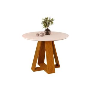 Mesa De Sala Jantar Celeste C- Tampo Madeirado Vidro Redondo 103x103cm Cedro-off White - Dj Móveis