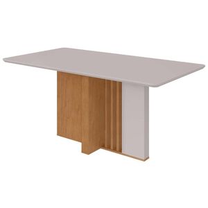 Mesa De Sala Jantar Astrid + Tampo Madeirado Vidro 160x80cm Amendoa-off White - Lopas