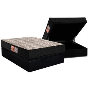 Conjunto Box Baú Casal Colchão Espuma Paropas D28 Pasquale Black + Base Crc Suede Black (138x188)