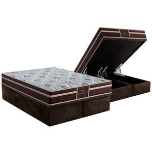 Conjunto Box Baú King Colchão Espuma Probel Colchão D33 - Firmepedic Prodormir Advanced Tech1500 Plus Brown + Base Crc Suede Brown(193x203)
