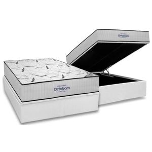 Conjunto Box Baú Casal Colchão Espuma Ortobom D45 Highfoam + Base Crc Courano White (138x188)