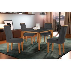 Sala De Jantar Completa Londrina C- Tampo Madeirado C- Vidro Canto Reto 120x80cm E 4 Cadeiras Amsterdã Imbuia-grafite - Suede Grafite - Rufato