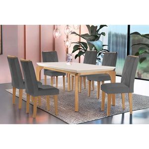 Sala De Jantar Completa Londrina C- Tampo Madeirado Canto Reto 180x90cm E 6 Cadeiras Amsterdã Imbuia-capuccino-suede Grafite - Rufato