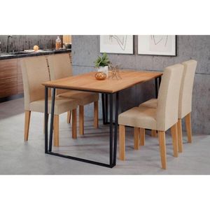 Sala De Jantar Completa Lisa Tampo Madeirado 130x80cm E 4 Cadeiras Maia Nature-suede Gengibre Bege - Cimol