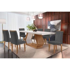 Sala De Jantar Completa Alvorada Tampo Madeirado C- Vidro Canto Reto 180x90cm E 6 Cadeiras Amsterdã Imbuia-off White - Veludo Grafite - Rufato