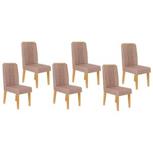 Cadeira Sala De Jantar Lia Kit 6 Un Cedro-suede Kraft - Dj Móveis