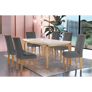 Sala De Jantar Completa Londrina C- Tampo Madeirado Vidro Canto Reto 180x90cm E 6 Cadeiras Amsterdã Imbuia-capuccino-suede Grafite - Rufato