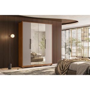 Guarda Roupa Solteiro 4 Portas E 3 Gavetas C- 2 Espelhos E Pés Attore Nogueira Touch-nude Prime