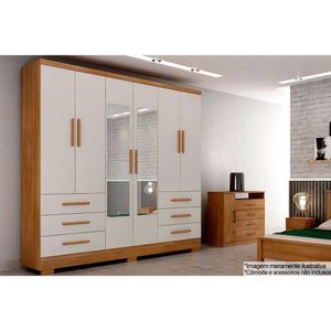 Guarda Roupa Casal 6 Portas (2 C- Espelho) E 6 Gavetas C- Pés Encanto-berlim Cumaru-fendi