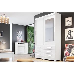 Guarda Roupas 2 Portas De Correr (1 C- Espelho) E 6 Gavetas Buriti-jequitibá Branco