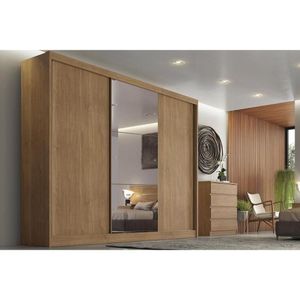 Guarda Roupa Casal 3 Portas De Correr E 6 Gavetas C- Espelho Natus-duna Cumaru