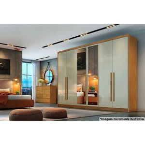 Guarda Roupa Casal 6 Portas E 4 Gavetas C- Espelho Robust-livorno Branco