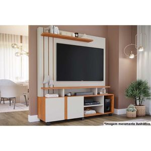 Rack Bancada Com painel Para tv Até 55 Pol Valência 100% Mdf Rodízios 160x182cm Off White-cinamomo - Permóbili