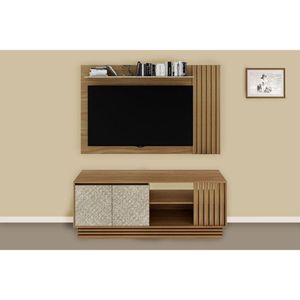 Rack Bancada Com Painel Para Tv Até 65 Pol Pa2914-r1480 Ripado 2 Portas 160x102cm Natural-palha - Tecno Mobili