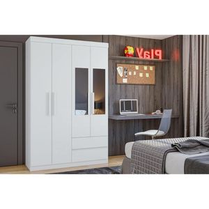 Guarda Roupa Solteiro 4 Portas E 2 Gavetas C- Espelho Zeus Branco