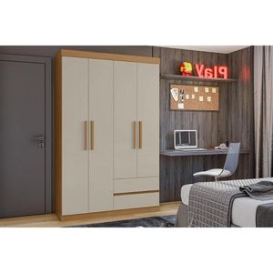 Guarda Roupa Solteiro 4 Portas E 2 Gavetas Zeus Amêndoa-off White