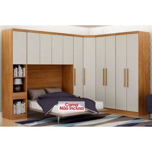 Quarto Casal Completo Rizon-linea 5 Peças (1 Armário Aéreo + 2 Guarda Roupas + 1 Canto Obliquo + 1 Complementos) Qcm110 Cumaru-fendi