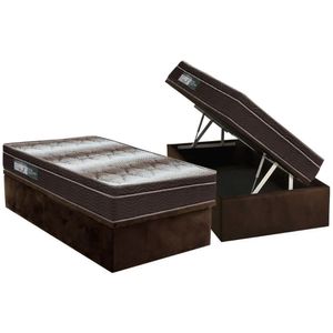 Cama Box Baú Solteiro: Colchão Ortopédico Ortobom Light + Base Crc Suede Brown(88x188)