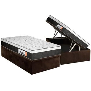Cama Box Baú Solteiro: Colchão Anatômico Plumatex Falcon Ultra Firme + Base Crc Suede Brown(88x188)