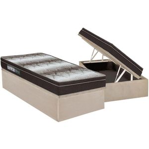 Cama Box Baú Solteiro: Colchão Anatômico Ortobom Ortopédico Light + Base Crc Suede Clean(88x188)