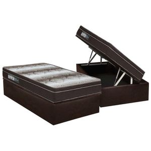 Cama Box Baú Solteiro: Colchão Anatômico Ortobom Ortopédico Light + Base Crc Courano Brown(88x188)