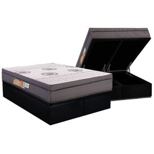 Cama Box Baú Queen: Colchão Anatômico Polar D28 Orthopremium Grey + Base Crc Suede Black (158x198)