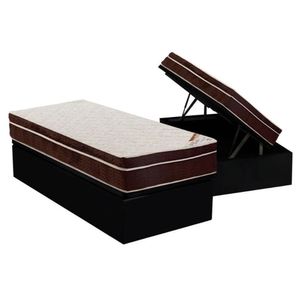 Cama Box Baú Solteiro: Colchão Anatômico Ortobom Exclusive + Base Crc Courano Black(88x188)