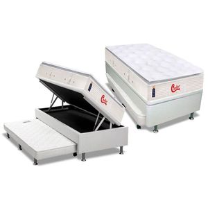 Cama Box Baú C-auxiliar Solteiro: Colchão Molas Castor Pocket Gold Star Vitagel Slx + Base Crc Courano Branco(88x188)