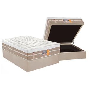 Conjunto Box Baú Casal Colchão Espuma Castor Molas Ensacadas Silver Star Air + Base Crc Suede Clean (138x188)