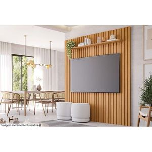 Painel Quarto P/tv Até 65 Pol Maragogi C/ Prateleira Ripado 185x220cm Nature - Permóbili