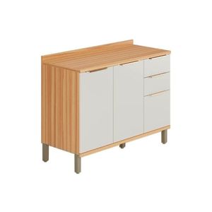 Gabinete De Cozinha Modulado Balcão Sauvignon 2 Portas E 3 Gavetas Para Pia Com Tampo 120cm Amendoa-off White - Ronipa