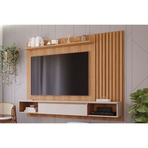 Painel Quarto P/ Tv Até 65 Pol Bahamas Ripado C/ 1 Porta 215x157cm Nature/off White - Permóbili