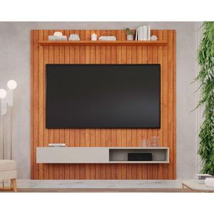 Painel Quarto P/ Tv Até 55 Pol Caravelas Ripado C/ 1 Porta 134x185cm Cinamomo/off White - Permóbili