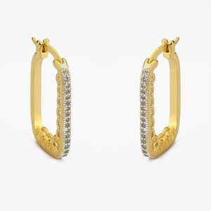 Brinco Argola Retangular Folheada A Ouro 18k Metade Cravejada Com Zircônia