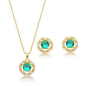 Conjunto Colar E Brincos Com Zirconia Vermelha Banhada A Ouro 18k