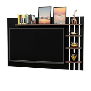 Painel De Tv Ripado Até 32 Polegadas Com Prateleiras Marrom-preto