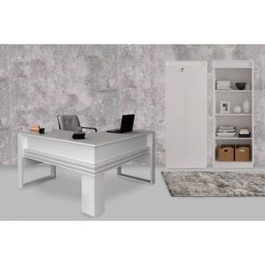 Escritório Completo 1 Mesa De Canto Para Escritório Me4145 + 1 Estante Me4150 + 1 Armário Me4151 3 Peças Branco