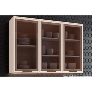 Módulo Cozinha Henn Connect Armário C- 3 Portas C- Vidro 120cm Off White-henn