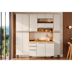 Cozinha Completa Nápoli Prime 4 Peças (1aéreo+1balcão+2paneleiros) C4p95 Amendoa-off White - Ronipa