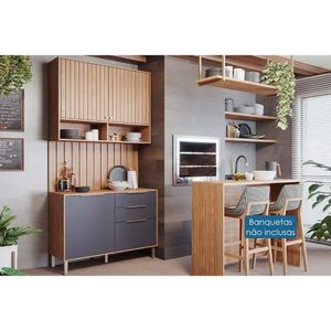 Cozinha Completa Divina 5 Peças (1aéreo+1balcão+1ilha+2complementos) C5p186 Freijo-titanium - Mgm