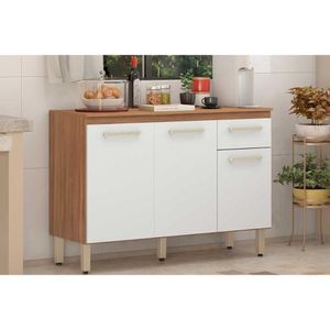 Gabinete P- Pia Cozinha Balcão C- Tampo Dama C- 3 Portas E 1 Gaveta 120cm Amendola-branco - Demóbile