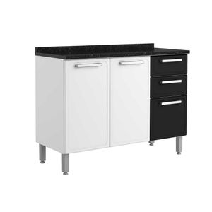 Gabinete P- Pia Cozinha Balcão C- Tampo Gourmet 7124 C- 3 Portas E 2 Gavetas 120cm Branco-preto - Bertolini