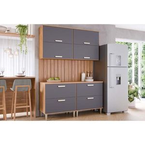 Cozinha Completa Bella 5 Peças (2 Armários + 2 Balcões + 1 Painel Ripado) Freijo-titanium - Mgm