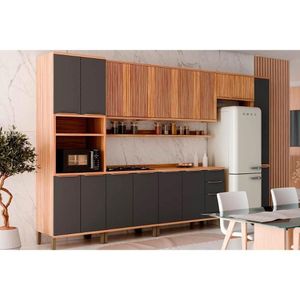 Cozinha Completa Sauvignon 9 Peças (3aéreos+2balcões+1paneleiro+1torrequente+2complementos) C9p21 Amendoa-grafite - Ronipa